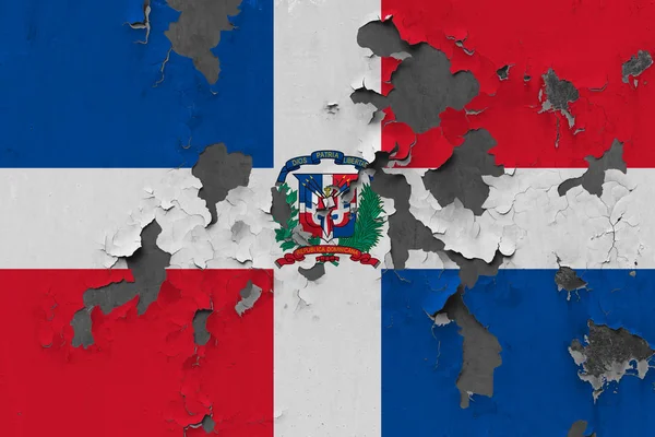 Feche Bandeira Grungy Danificada Resistida República Dominicana Parede Descascando Tinta — Fotografia de Stock
