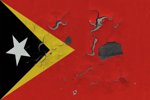 Close Grungy Damaged Weathered East Timor Flag Wall Peeling Paint — Stock Photo, Image