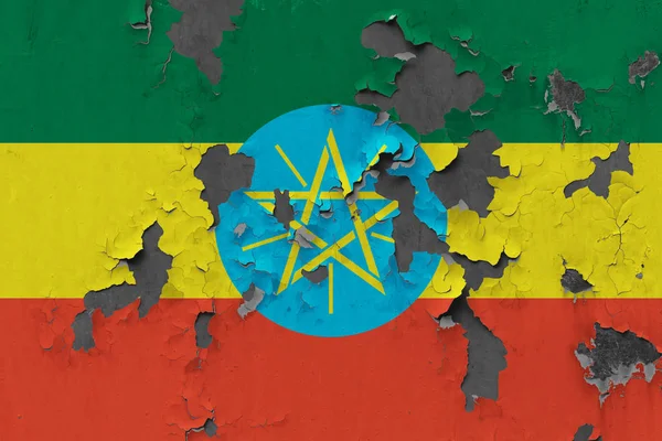 Cierre Bandera Gruesa Dañada Erosionada Etiopía Pared Pelando Pintura Para — Foto de Stock
