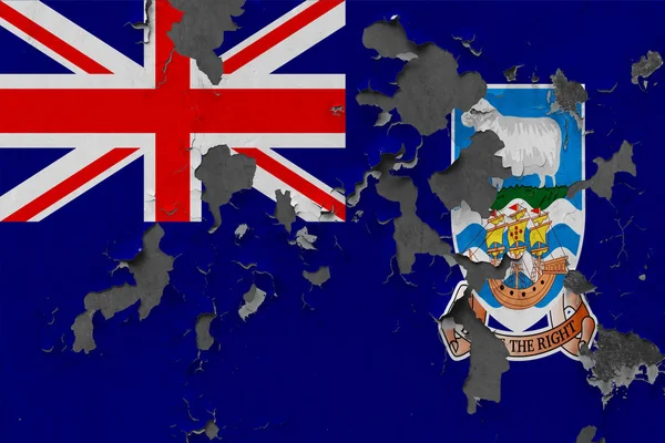 Stäng Upp Grungy Skadade Och Väderbitna Falklandsöarnas Flagga Väggen Som — Stockfoto