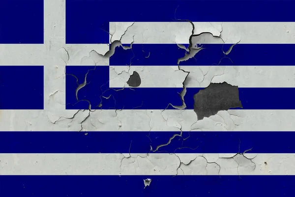 Закрыть Ворчливый Поврежденный Выветрившийся Флаг Греции Стене Снимая Краску Увидеть — стоковое фото