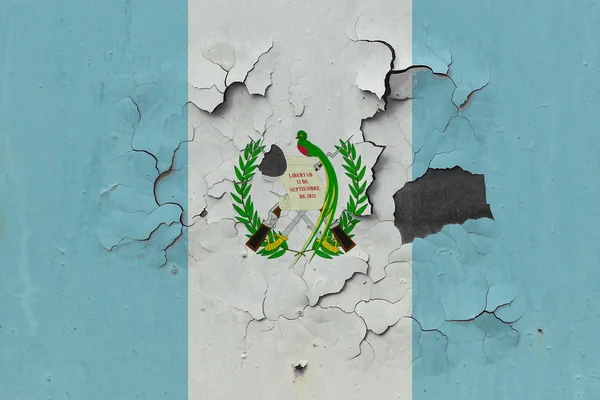 Stäng Upp Grungy Skadade Och Väderbitna Guatemala Flagga Väggen Som — Stockfoto