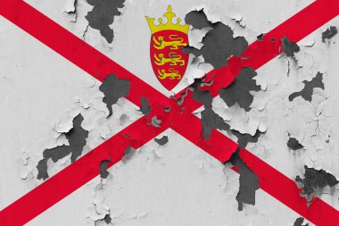 Duvar boya yüzeyi içinde görmek için kapalı soyulması grungy, hasarlı ve yıpranmış Jersey bayrağını Kapat.