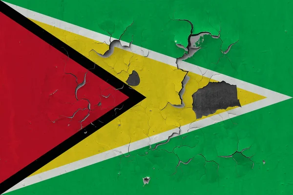 Nahaufnahme Grunziger Beschädigter Und Verwitterter Guyana Flagge Der Wand Die — Stockfoto