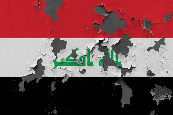 Nahaufnahme Grunziger Beschädigter Und Verwitterter Irakischer Flagge Der Wand Die — Stockfoto