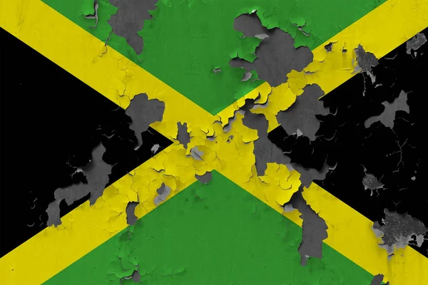 Zamknij Się Nieczysty Uszkodzone Wyblakły Flaga Jamajka Ścianie Oderwanie Farby — Zdjęcie stockowe