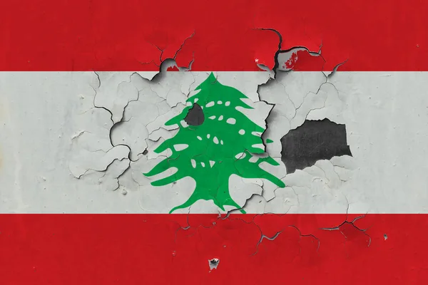 Close Grungy Damaged Weathered Lebanon Flag Wall Peeling Paint See — Stock Photo, Image