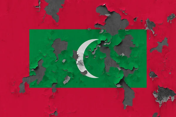 Închideți Steagul Morocănos Deteriorat Intemeiat Maldive Peretele Decojit Vopsea Pentru — Fotografie, imagine de stoc