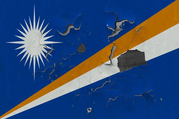 Cerrar Grumosa Dañada Envejecida Bandera Las Islas Marshall Pared Pelando — Foto de Stock