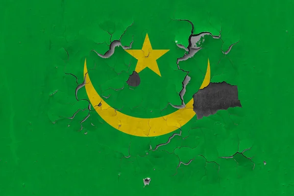 Cerrar Grumosa Dañada Resistida Bandera Mauritania Pared Pelando Pintura Para — Foto de Stock