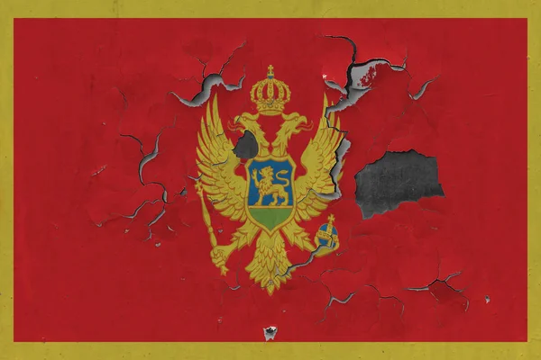 Închideți Steagul Muntenegrean Grungy Deteriorat Intemperat Peretele Decojit Vopsea Pentru — Fotografie, imagine de stoc