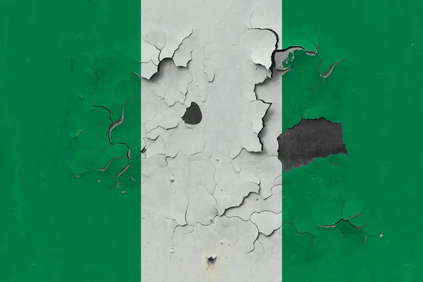 Cerrar Grumosa Dañada Erosionada Bandera Nigeria Pared Pelando Pintura Para — Foto de Stock