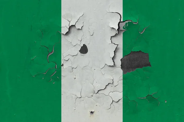 Close Van Grungy Beschadigde Verweerde Nigeria Vlag Muur Peeling Uit — Stockfoto