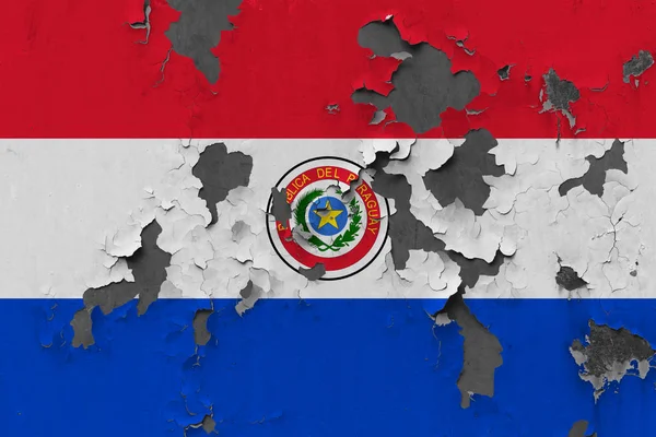 Feche Bandeira Paraguai Grunge Danificada Resistida Parede Descascando Tinta Para — Fotografia de Stock