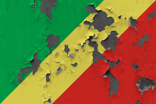 Nahaufnahme Der Grunzenden Beschädigten Und Verwitterten Republik Kongo Flagge Der — Stockfoto