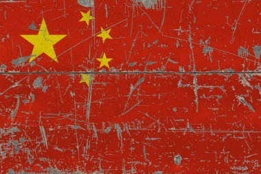 Grunge Çin bayrağı eski ahşap yüzey kaşıdı. Ulusal antika arka plan.