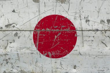 Grunge Japonya bayrağı eski çizilmiş ahşap yüzey üzerinde. Ulusal antika arka plan.