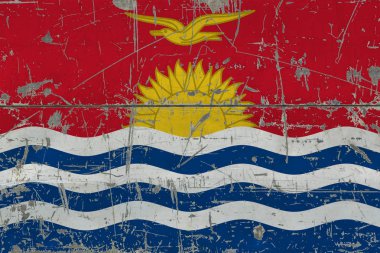 Grunge Kiribati Bayrağı eski ahşap yüzey kaşıdı. Ulusal antika arka plan.