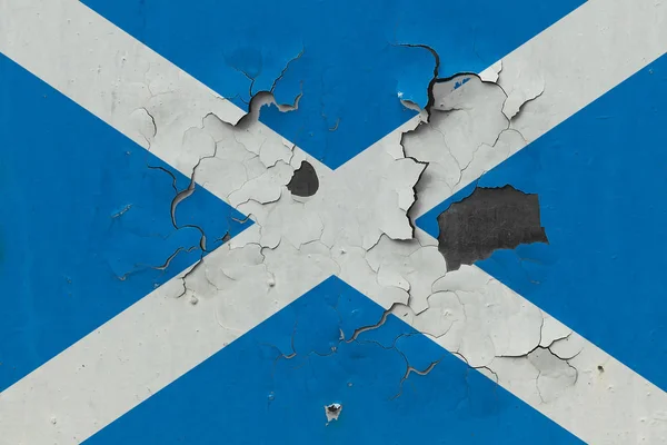 Cerrar Grumosa Dañada Envejecida Bandera Escocia Pared Pelando Pintura Para — Foto de Stock