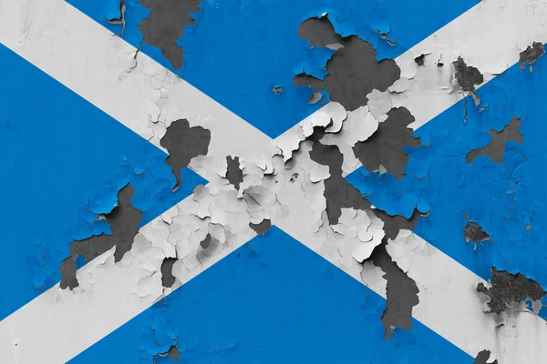Cerrar Grumosa Dañada Envejecida Bandera Escocia Pared Pelando Pintura Para — Foto de Stock