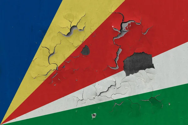 Cerrar Grumoso Dañado Resistido Bandera Seychelles Pared Pelando Pintura Para — Foto de Stock