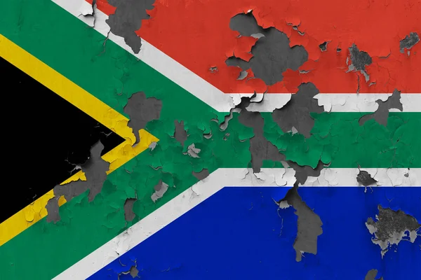 Stäng Upp Grungy Skadade Och Väderbitna Sydafrika Flagga Väggen Som — Stockfoto