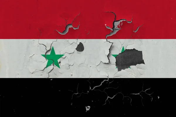 Cerrar Bandera Siria Grumosa Dañada Erosionada Pared Pelando Pintura Para — Foto de Stock