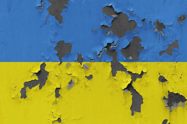 Close Van Grungy Beschadigde Verweerde Oekraïne Vlag Muur Peeling Uit — Stockfoto