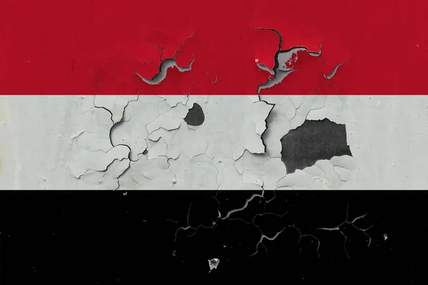 Flaga Jemenu Nieczysty Uszkodzone Wyblakły Ścianie Oderwanie Farby Aby Zobaczyć — Zdjęcie stockowe