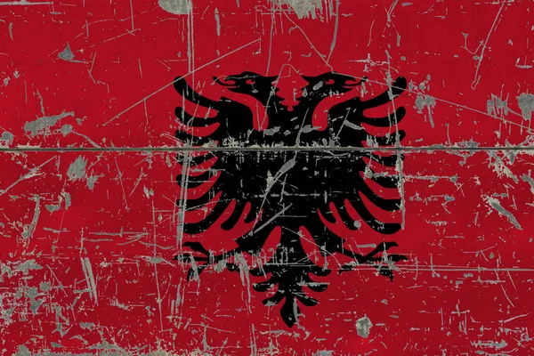 Grunge Albania Bandiera Sulla Vecchia Superficie Legno Graffiato Sfondo Vintage — Foto Stock
