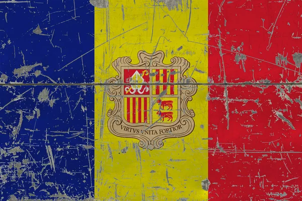 Grunge Andorra Zászlaja Régi Karcos Felülettel Nemzeti Vintage Háttér — Stock Fotó
