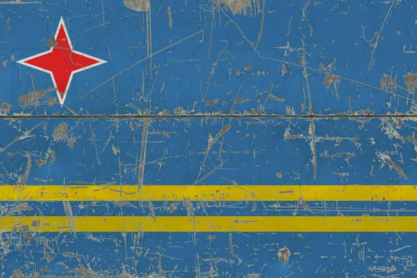 Grunge Aruba Flag Old Scratched Wooden Surface National Vintage Background — Stock Photo, Image