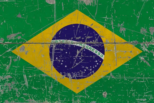 Grunge Bandeira Brasil Velha Superfície Madeira Riscada Fundo Vintage Nacional — Fotografia de Stock