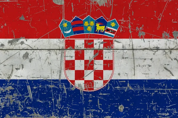 Grunge Bandera Croacia Antigua Superficie Madera Rayada Fondo Nacional Vintage — Foto de Stock