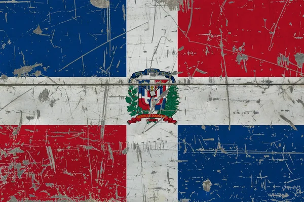 Grunge Bandeira República Dominicana Velha Superfície Madeira Riscada Fundo Vintage — Fotografia de Stock