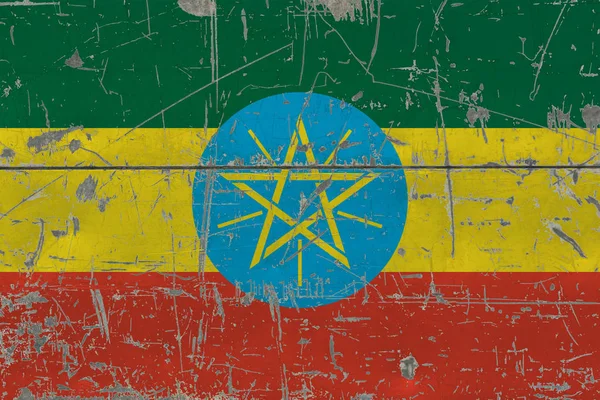 Grunge Etiopía Bandera Antigua Superficie Madera Rayada Fondo Nacional Vintage — Foto de Stock