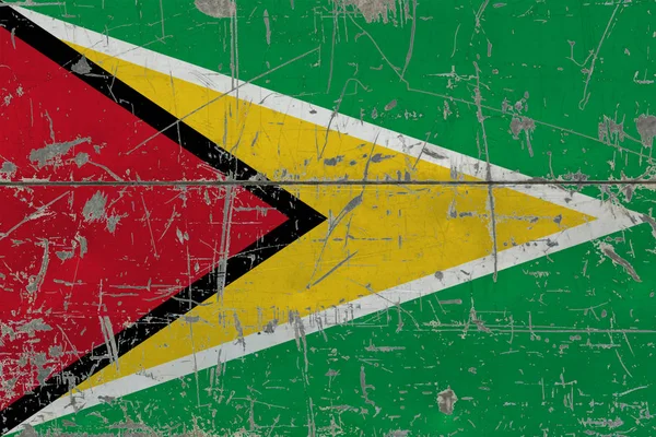 Grunge Guyana Flag Old Scratched Wooden Surface National Vintage Background — Stock Photo, Image