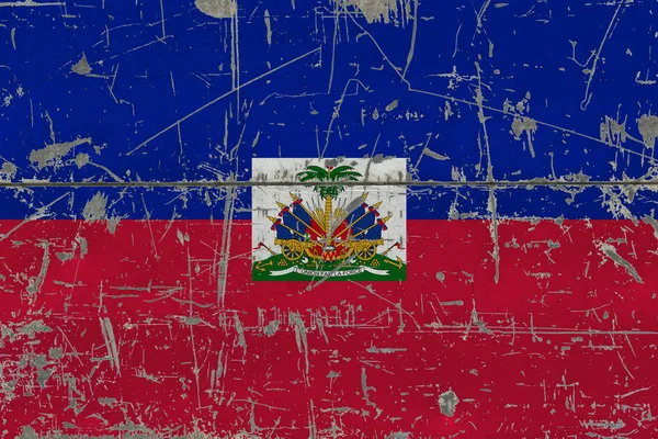 Grunge Drapeau Haïti Sur Vieille Surface Bois Rayé Fond Vintage — Photo