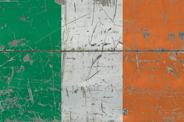 Grunge Ireland Flag Old Scratched Wooden Surface National Vintage Background — Stock Photo, Image