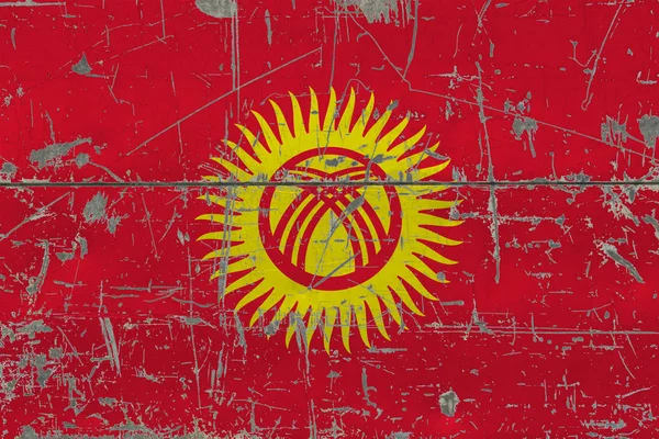 Grunge Kirgizisztán Zászlaja Régi Karcos Felülettel Nemzeti Vintage Háttér — Stock Fotó