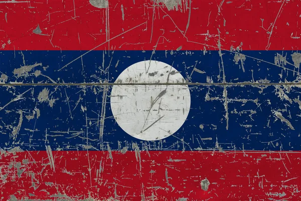 Гранж Лаос Флаг Старой Поцарапанной Деревянной Поверхности Национальное Винтажное Прошлое — стоковое фото