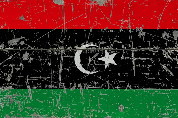 Grunge Libia Bandera Vieja Superficie Madera Rayada Fondo Nacional Vintage — Foto de Stock