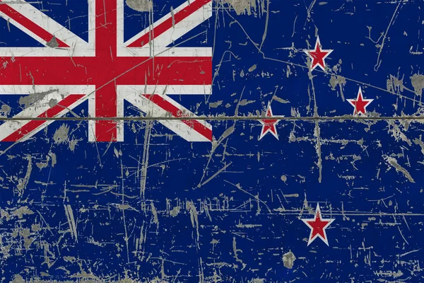 Grunge Nyzeeländsk Flagga Gamla Repad Yta Trä Nationella Vintage Bakgrund — Stockfoto