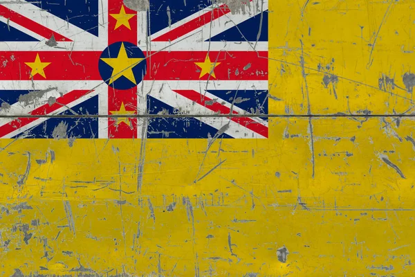 Grunge Niue Zászlaja Régi Karcos Felülettel Nemzeti Vintage Háttér — Stock Fotó