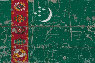 Grunge Türkmenistan bayrağı eski ahşap yüzey kaşıdı. Ulusal antika arka plan.