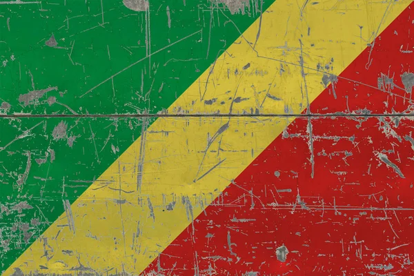 Grunge Republik Kongo Flagge Auf Alter Zerkratzter Holzoberfläche Nationaler Jahrgang — Stockfoto