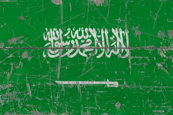 Grunge Drapeau Saoudien Sur Une Vieille Surface Bois Rayé Fond — Photo