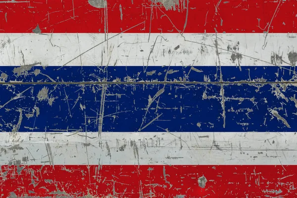 Грандиозный Флаг Таиланда Старой Царапанной Деревянной Поверхности Национальное Винтажное Прошлое — стоковое фото
