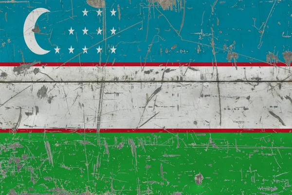 Grunge Steagul Uzbekistanului Suprafață Veche Lemn Zgâriată Fundal Național Vintage — Fotografie, imagine de stoc