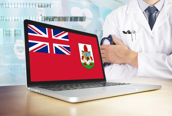 Bermudas Sistema Salud Tema Tecnología Marcar Pantalla Del Ordenador Doctor — Foto de Stock